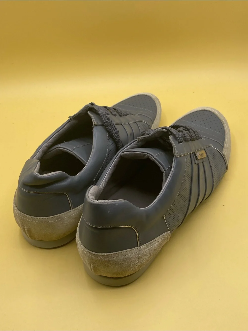RARE Valentino Garavani Slate Blue Leather Sneakers with Beige Suede Trim